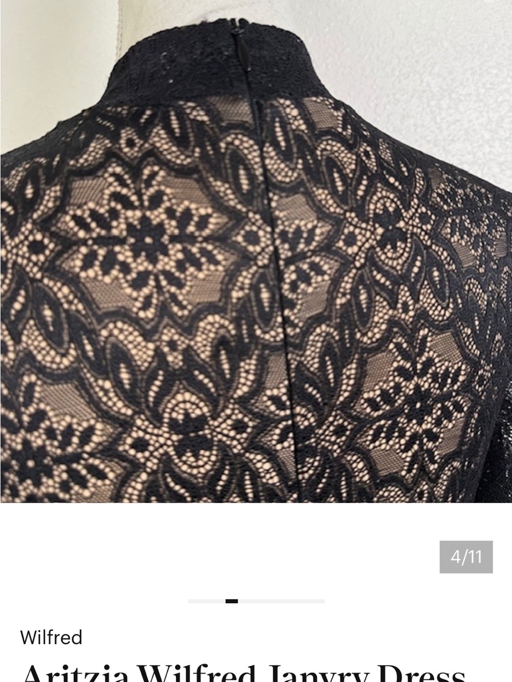 New Wilfred Aritzia Janvry Black Nude Lace Long-Sleeve Mini Dress - Picture 11 of 14